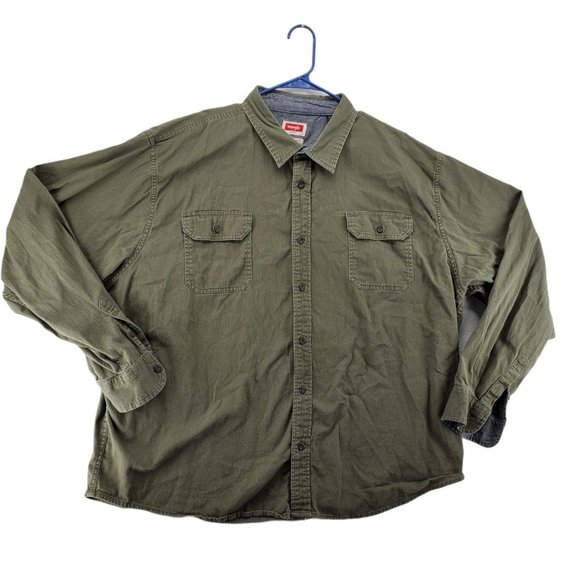 Wrangler Shirt Men's Casual Button Up Long Sleeve Collared Denim Green 3XL - Picture 1 of 12